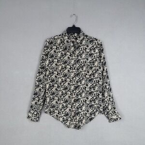 Rebecca Minkoff Blouse Womens 4 Black Cream Silk Long Sleeve Button Front Luxury